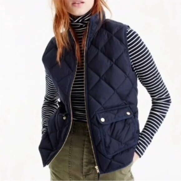 J. Crew Excursion Down Quilted Navy Vest Preppy Academia - Picture 3 of 10